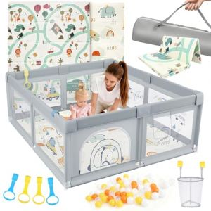 SOFTHOM Parc pour b&eacute;b&eacute; 180 x 200 cm avec matelas, grand parc pour b&eacute;b&eacute; avec tapis de jeu, fond antid&eacute;rapant et filet respirant, aire de jeux stable et s&ucirc;re, int&eacute;rieur/ext&eacute;rieur (SOFTHOM, neuf)