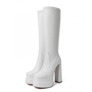 Meinabsatz Bottes &agrave; talon compens&eacute; pour femme avec semelle &eacute;paisse Bottines &agrave; talon carr&eacute; &agrave; hauteur du genou, Blanc., 40 EU (ststoreus, neuf)