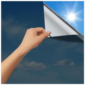 rabbitgoo Film Fenetre Anti Regard Miroir, 60x400cm, Film Miroir pour Fenetre sans Tain, Brise Vue Vitre Adhesif Anti Chaleur Anti UV, Filtre Occultant Fenêtre Protection de Soleil, Noir Argent (RabbitgooFR, neuf)