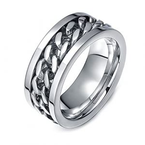 Epinki Bague Tournante, 8MM Anneau Tournant Argent Acier Inoxydable Homme Bague Anti Stress Taille 70 (EpinKi, neuf)