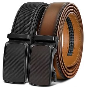 BULLIANT Ceinture 2 Pi&egrave;ces, Ceinture Homme Automatique en Cuir pour Hommes Largeur 35mm Cadeau Box,Taille Ajustable(Marron clair/noir,140cm/42-48" taille r&eacute;glable) (Bulliant, neuf)