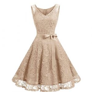 Daysskk Robe Cérémonie Femme Robe de Cérémonie Femme Dentelle Robe de Soirée Femme Courte Robe Cocktaile Femme Élégante Robe Mariage Femme Col V Robe Demoiselle D'Honneur Femme S (Daysskk, neuf)
