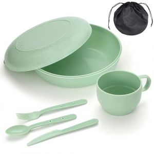 Homquen 6 pi&egrave;ces Camping Mess Kit Avec Bol, Assiette, Tasse,Cuill&egrave;re, Fourchette, Couteau et Sac de Transport,Accessoires de Camping en Plastique,&Eacute;quipement Essentiel Pour Voyager,Camping, Pique-nique (SHENZHEN BOGELAN JIAJU YONGPIN YOUXIANGONGSI, neuf)