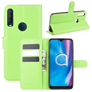 XFDSFDL® Étui pour Alcatel 1S 5028D 2020 (6,22 Pouces) PU Cuir Housse Flip Coque Litchi Motif avec Built Stand et Magnétique Fermeture Carte Slot Portefeuille Shell de Protection, Vert (LingDan, neuf)