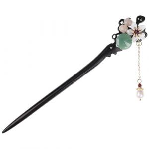 Angoily Bâtonnet à Cheveux en Bois D’Ébène Noir et Pierre D’Onyx Accessoire de Coiffure Chinois pour Chignons Épingle Élégante pour Cheveux Longs Femmes et Filles (Ceoning, neuf)