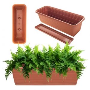 KADAX Jardinière avec soucoupe, avec ou sans supports de jardinière, pot de balcon en plastique, bac à plantes, jardinière de balustrade, pot de fleurs (rouge brique, 50 cm), K9995 (KADAX, neuf)