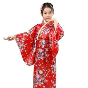 Kimono Japonais Enfant pour Filles Deguisement Chinoise Fille Peignoir Satin Pyjama Kimono Robe de Chambre &agrave; Manche Longue Fille Peignoir Mariage F&ecirc;te Performance Robe Cosplay Traditionnel V&ecirc;tements (Cine montinr, neuf)