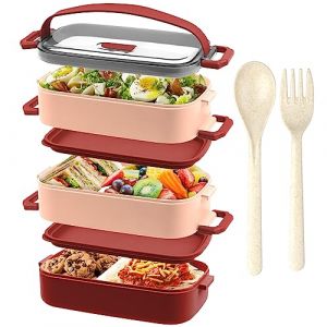 OITUGG Lunch Box 3 Couches - 2200ml Bo&icirc;tes Bento pour Adulte et Enfant, avec Couverts et 3pcs compartiment&eacute;e r&eacute;glables, sans BPA, Passe au micro-onde, R&eacute;sistant &agrave; la fuite, 19.5x11.2x15cm, Rouge (SHEFAN, neuf)