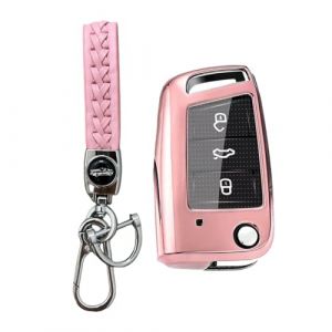 MEDZUK Coque Cl&eacute; Compatible avec Audi A1 GB 2018-2024 2025 Coque de Protection pour cl&eacute; de Voiture TPU, Accessoire &Eacute;tui pour Cl&eacute;s avec Porte-cl&eacute;s (Rose) (MEDZUK-EU, neuf)