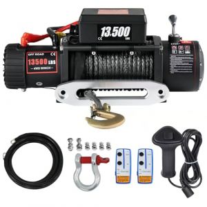 Treuil &eacute;Lectrique 12v 6123Kg/13500 lb Avec T&eacute;L&eacute;Commande, Corde Synth&eacute;Tique 9.5mm*26m, Ip68 &eacute;Tanche, Treuil 4 * 4 Sur Tout Terrains, R&eacute;Sistant &agrave; La Pluie Et &agrave; La Neige (AMZ-Jinxiang, neuf)