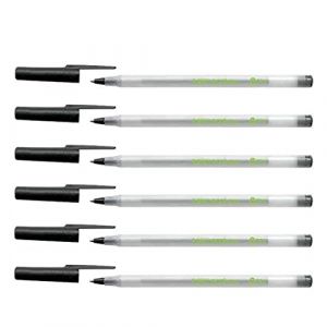 BIC Lot de 6 Stylos &agrave; bille ECOlutions Round Stic Corps Transparent Glac&eacute; Noir (LAZERJET, neuf)
