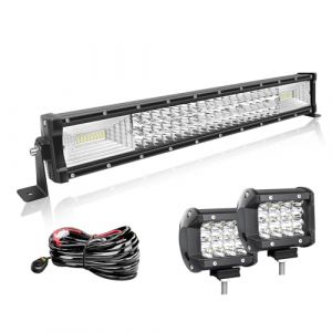 Willpower 56cm 22'' 270W Barre LED Incurvé + 2pcs 10cm 36W Phare de Travail LED + Faisceau de Câblage Rampe LED Bar a LED 12V 24V Étanche Projecteur LED pour 4x4 Voiture Camion Tracteur Quad Bateau (YZ-EU, neuf)