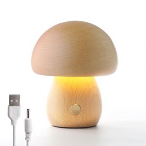 Champignon en Bois, Lampe de Chevet Portable à Intensité Variable Rechargeable USB, Veilleuse Sans Fil, Table Décorative pour la Maison (Hêtre) (JinsenTGG, neuf)