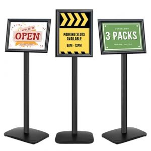 Mutualsign Lot de 3 Présentoirs A4 Support de Panneau Robuste avec Base Stable, Support d'Affiche sur Pied pour Menu/Avis/Affichage, Support de Panneau de Bienvenue Extérieur, Noir (mutual sign, neuf)