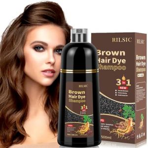Coloration capillaire, 500 ml, shampooing 3 en 1, pour cheveux gris, shampoing de coloration instantanée, shampoing colorant pour homme et femme (marron) (MINYSIC, neuf)
