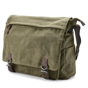 Trendhim Lucleon by Sac Messenger Homme en Toile Résistante Vert Armée | Sacoche Bandoulière avec Compartiment Ordinateur et Détails en Cuir | Sac Casual Stylé pour Travail & Voyage (Trendhim, neuf)