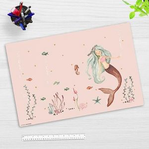 Tapis de bureau enfant - Sous-main Lavable - Motif sirène dans la mer rose - En vinyle de qualité supérieure - 60 x 40 cm - Fabriqué en Allemagne (ASongman, neuf)