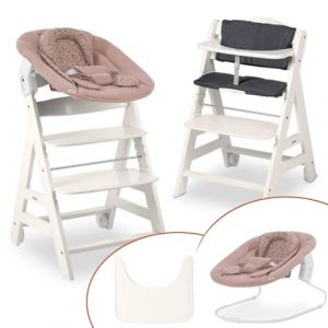 hauck Chaise Haute Bébé Beta+ Newborn Set - Évolutive dès la Naissance avec Transat Nouveau-Né 2-en-1, Plateau Repas, Coussin Assise - Blanc Bambi Rose (babyartikel-de, neuf)