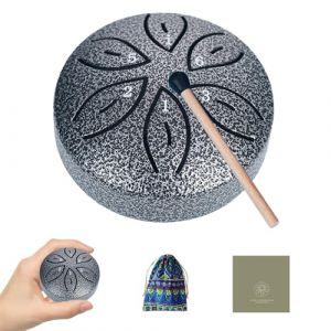 TINGSING Tambour à pluie pour jardin extérieur, 7,6 cm, 6 notes en acier, carillon à main avec sac en tissu, maillets, livre de musique, instrument de musique pour adulte et enfant, cadeau, argent (TINGSING EUR Direct, neuf)