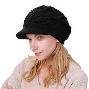 CheChury Casquette Femme Hiver B&eacute;ret Femme Polaire Chapeau Fille Tricot&eacute; Bonnet &Eacute;l&eacute;gant Chapeau d'hiver Bonnet Tricot&eacute; Chaud Casquettes Visi&egrave;res Vintage Bonnet Femme Hiver Chic pour Sport,Noir (Sofenny, neuf)