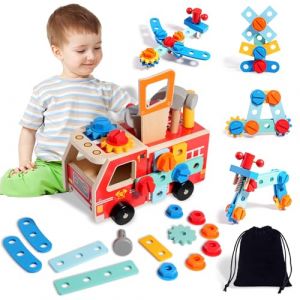 ZUSUZU Boite a Outils Enfant Jeux,Jouet en Bois Outil Enfant,Camion de Pompier en Bois 2 en 1 et Caisse a Outil Enfants, Montessori Jeux Outils et &eacute;tablis Cadeau Garcon Fille 2 3 4 5 Ans (LIANA DECORATIVE S.R.L., neuf)