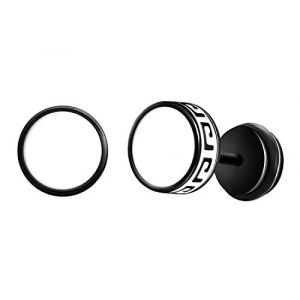 Feilok Boucles d'oreilles pour femme et homme - En acier inoxydable - Noir argent&eacute; et blanc - Faux plug tunnel, Acier inoxydable (Feilok, neuf)