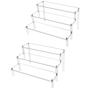 QWORK&reg; Pr&eacute;sentoir Acrylique &agrave; 3 Niveaux, 4mm d'&eacute;paisseur, 30x21x15cm - Pr&eacute;sentoir Acrylique Transparent pour Figurines, Bijoux, Cupcake, Rouge &agrave; L&egrave;vres, Vernis &agrave; Ongles, &Eacute;pices (Lot de 2) (shavinglikes, neuf)