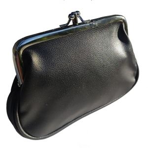 Porte-Monnaie R&eacute;tro Grand-M&egrave;re - Classique avec Double Fermoir - Simili Cuir (Fermoir Argent&eacute;, Noir Argente) (PROTRADE, neuf)