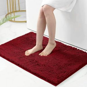 Homaxy Tapis de Bain Antiderapant,Tapis Salle de Bain en Microfibre Chenille Douce,Tapis de Bain Absorbant,Lavable en Machine - - 60 x 90 cm - Rouge Bordeaux (Homaxy EU, neuf)