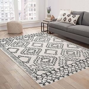 Leesentec Tapis Salon Chambre à Poils Courts,Super Doux Dessous AntidéRapant, Abstrait Decoration Maison Grand Interieur Moquette,Paillasson Exterieur Entree,Ivoire/Noir,160x200cm (Tema-DE, neuf)