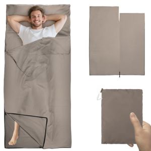 Drap de Sac de Couchage d'été - Beige - Sac à Viande, Ultra léger - Petit Format Une Fois Plié - 220 x 90 cm - Sacs de Couchage et Coutil (marketretro, neuf)