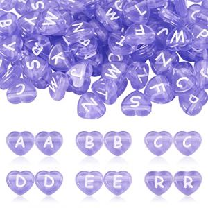 PandaHall Lot de 100 perles en acrylique en forme de c&oelig;ur avec lettres de l'alphabet mixtes violettes moyennes pour fabrication de bracelets, colliers, bijoux, trou : 2 mm (Yilisi Jewelry, neuf)