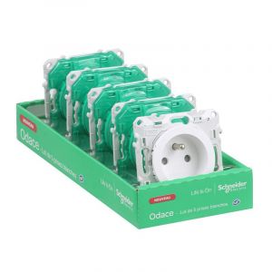 Schneider Schirme Prises (Sans Plaque) Odace - Blanc, 2P+T, Lot de 5 (Bricoelect, neuf)