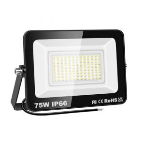 PICAA Projecteur LED Exterieur,1PCS 75W Projecteur Exterieur,IP66 Etanche 7500LM Spot LED Extérieur Puissant, Lumières d'inondation.pour jardin, Garage,Patio,Grange,Cour (6500K Blanc Froid, 75W) (BEISHUO-UK, neuf)