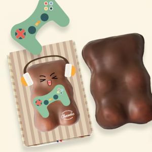 Ourson Guimauve XL | Guimauve Vanille enrobé de Chocolat Lait ou Noir | Anniversaire Remerciement Fête des Pères Plaisir d'offrir Saint Valentin Fête des Mères Pâques Noël (Geek, Chocolat Lait) (CHOCODIC Maître artisan chocolatier depuis 1995, neuf)