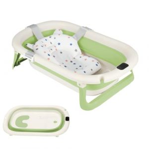 Baignoire Enfants Pliable XXL Avec Transat De Bain & Thermomètre Intégré,Baignoire Enfant Avec Siege De Bain,Baignoire enfants Sur Pied,Cadeau De Naissance Fille Ou Garçon (jusiZL, neuf)