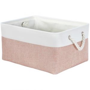 Mangata Bo&icirc;tes de rangement en tissu souple, conteneurs rectangulaires multi-tailles pour &eacute;tag&egrave;re, garde-robe, jouets et v&ecirc;tements, 41x31x18 cm, rose et blanc (Grand, 1 pack) (MANGATA Direct, neuf)