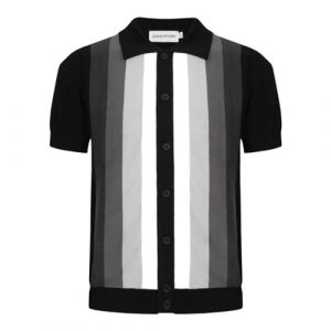 OXKNIT Polo pour Homme Classique en Tricot&eacute; Manches Courtes &Eacute;l&eacute;gant Vintage Rayure D&eacute;grad&eacute;e Boutonn&eacute; T-Shirt de Sport D&eacute;contract&eacute; (OXKnit, neuf)