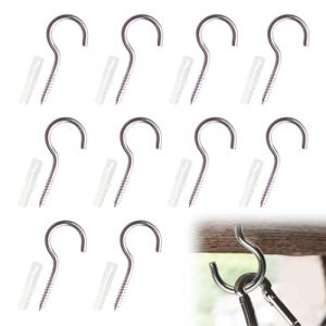 MEXRUMI 10 Pièce Crochets À Visser Inox Plafond Vis Crochet Piton À Visse Avec 10 Pcs Chevilles Kit M4 X 20 X 50Mm Pour Lustres L'Artisanat (Redifirm OU-2, neuf)