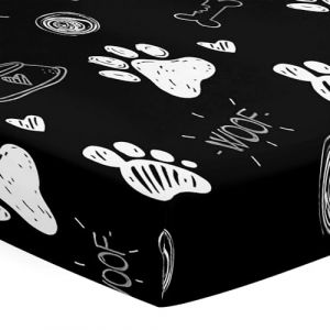 Odot Drap Housse pour Lit B&eacute;b&eacute;, Drap Housses Enfant en Microfibre Doux Respirant &agrave; imprim&eacute; Jolie Patte de Chien, Prot&egrave;ge Matelas Compatible pour Berceau, Couffin et Nacelle (Noir,95x65cm) (Odot, neuf)