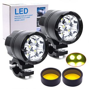 Biqing 60W Phare Moto Feux Additionnels LED, 2Pcs Phares Avant Phares Supplémentaires pour Moto 12V/24V Anti Brouillard Projecteur Spot Avec Couvercle de Lentille Ambre (jose201606, neuf)