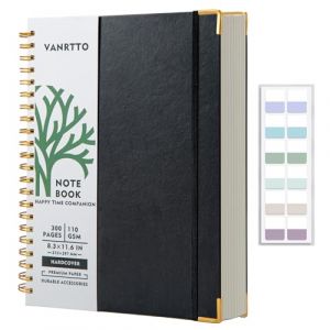 Amythe Carnet de notes A4 ligné à spirales, couverture rigide, 150 feuilles/300 pages, pour écrire, papier ligné 110 g/m², avec onglets, pour bureau et école, 21 x 29,7 cm, noir (Amythe, neuf)