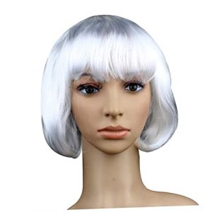 VICASKY Perruque Bob Blanche avec Frange pour Femme Perruque Courte Blanche pour Cosplay et F&ecirc;tes (Covenant of Nauru, neuf)