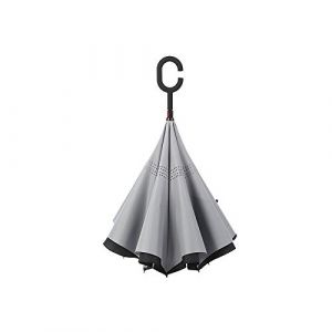 WOWGADGET Parapluie inversé Gris avec poignée en C. À manche inversé - Parasol à double couche. Coupe-vent - Résistant au vent et aux UV - Protège de la pluie, de la tempête et du soleil. (2joy, neuf)