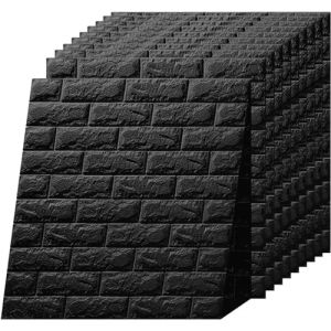 Papier peint 3d, panneaux muraux d&eacute;coratifs, 10 pi&egrave;ces 70 x 77 cm, papier peint adh&eacute;sif mural, panneaux muraux adh&eacute;sifs, panneau mural d&eacute;coratif, rev&ecirc;tement mural (noir, briques) (PAMPA HOME, neuf)