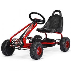 COSTWAY Kart à Pédales Vélo et Véhicule pour Enfants Siège Réglable avec Frein à Main pour l'Extérieur, Garçons et Filles 3-6 Ans, Capacité de Charge 30 KG (Rouge) (FDS GmbH, neuf)