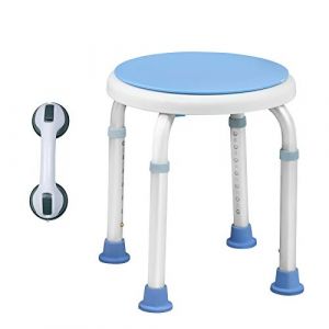 AUFUN Tabouret de Douche avec Guidon 36-51cm Hauteur réglable et siège de Bain pivotant à 360 ° Aide à la Douche siège de Bain antidérapant en Aluminium pour Personnes âgées, Femmes Enceintes (AUFEN, neuf)