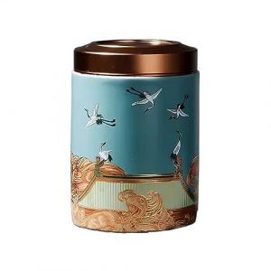 Pot a sucre Caddie à thé à motif de grue, couvercle en métal scellé, Puerh, stockage de thé vert noir, boîte à thé, petits accessoires de thé La cuisine(Blue) (lulugongsi, neuf)