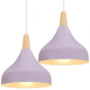 iDEGU Lot de 2 Lustres Suspensions Rétro Suspension Luminaire Moderne Style Goutte Chapeau Plafonnier E27 Métal Lampe Suspension pour Chambre Salle à Manger Cuisine, Ø 20CM (Mauve) (IDEGU, neuf)