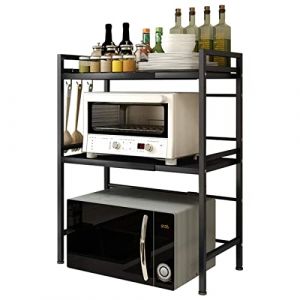 HUOLE 3 Niveaux Support de Four à Micro-Ondes Extensible, Etagere Rangement Cuisine Four à Micro Ondes, avec Crochets, Support de Four à Micro-Ondes, Etagere Micro Onde,40/64 * 36,5 * 78cm noir -b (Hechheu, neuf)